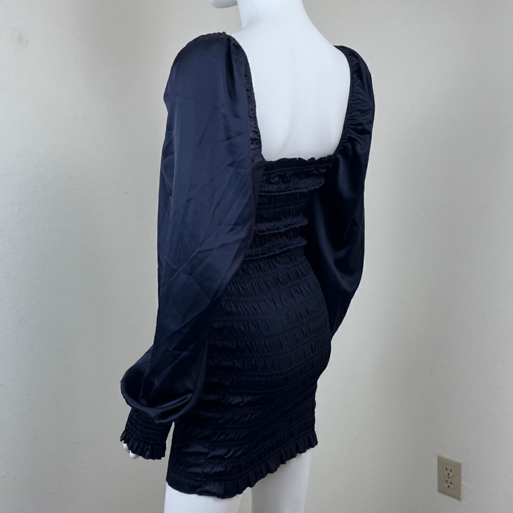 Dress Forum Women Size S Blue Smocked Satin Pullover Long Sleeve Mini NEW Dress - Picture 11 of 15